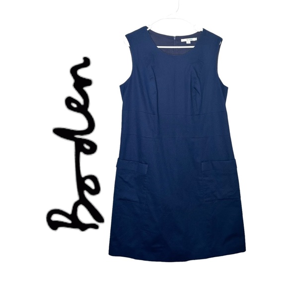 Boden Dresses & Skirts - Boden Navy Blue Women’s Retro Pocket Mini Shift Dress 100% Textured Cotton 14R